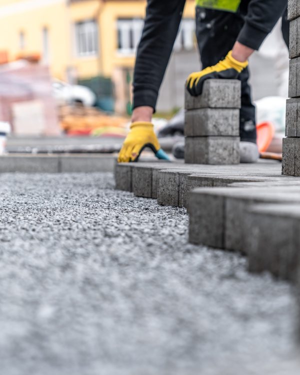 concrete block paving for the construction of a sidewalk